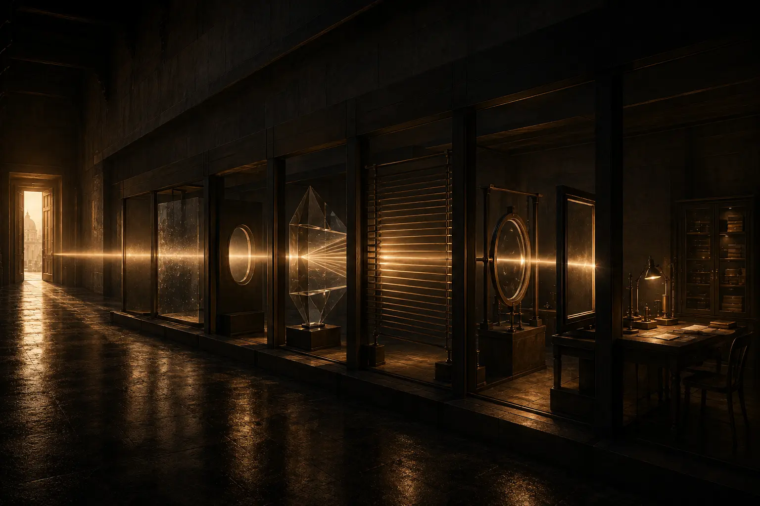 One unchanged beam passing through a coherent sequence of architectural conditioning instruments.